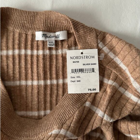 Madewell Lawson Crop Pullover Sweater in Stripe in Silver Sand Size XXL - Picture 5 of 8